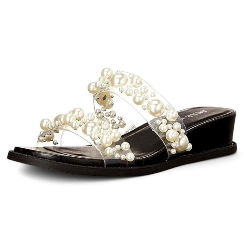 Anne Klein Women S Bessy Sandals Clear-Cork and Black Sophistication